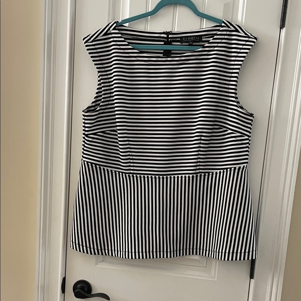 Eloquii Monochrome Striped Sleeveless Blouse